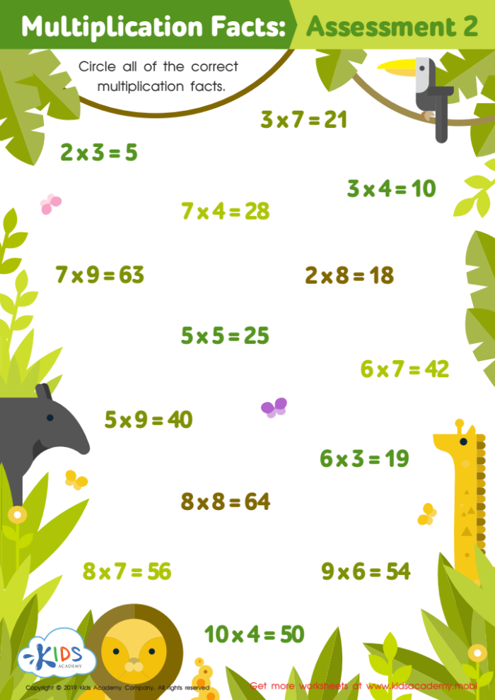 Assessment worksheet 14 for practicing multiplication fluency in third grade geometry Third grade geometry worksheet featuring a multiplication facts check-in for factors up to 10
