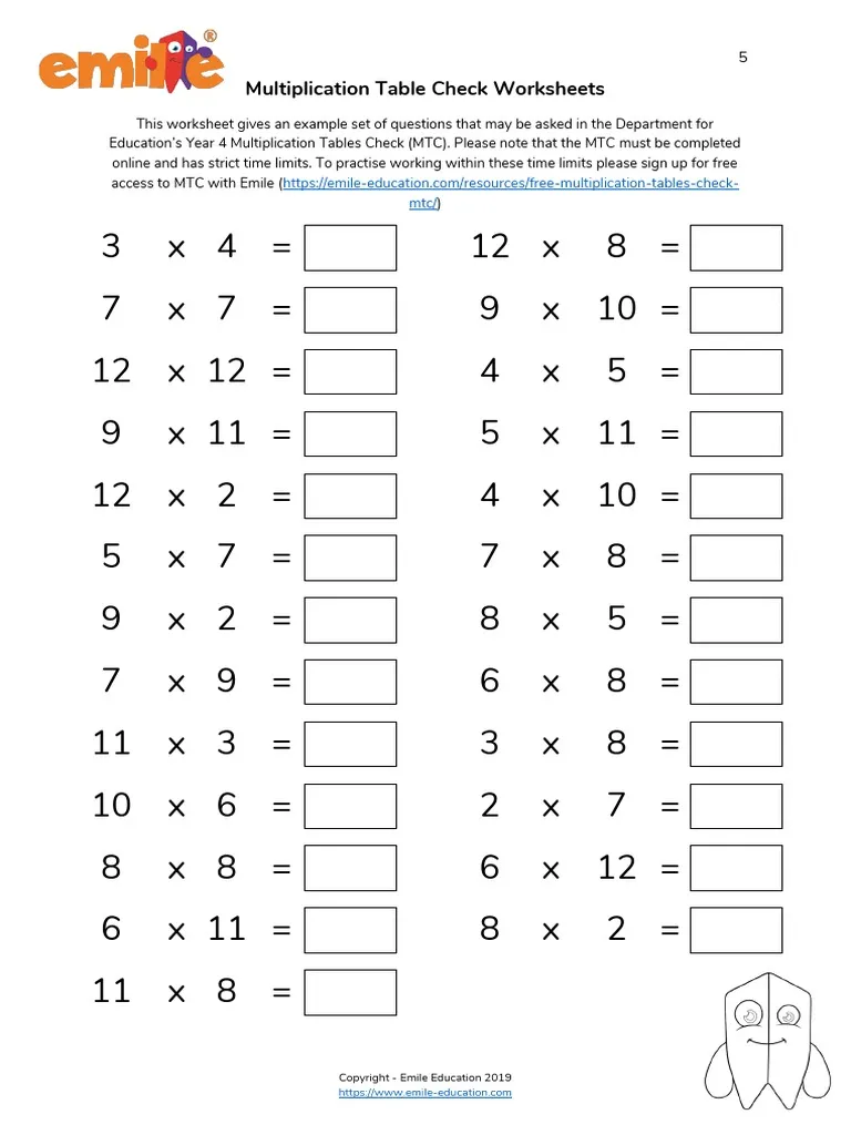 Geometry-focused multiplication facts worksheet for third graders assessing fluency with factors up to ten Third Grade geometry worksheet featuring multiplication facts check-in for factors up to 10