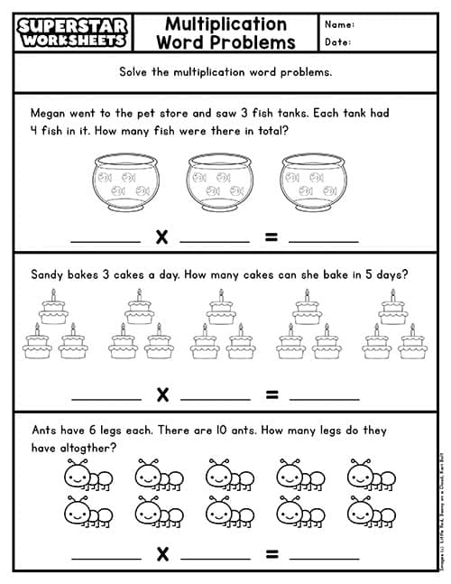 Worksheet 17 focused on multiplication word problems in a party-themed activity Third grade multiplication word problems about party preparations on a worksheet