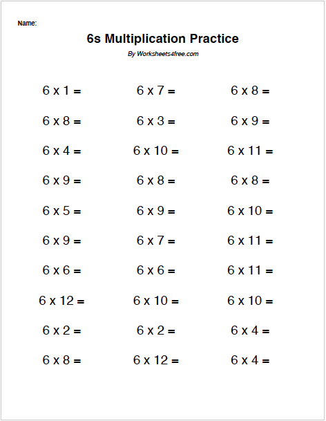 Third grader practicing multiplication with a times tables 6s worksheet