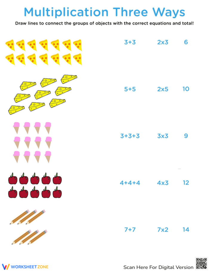 Third grade life science worksheet showing three methods to solve multiplication problems