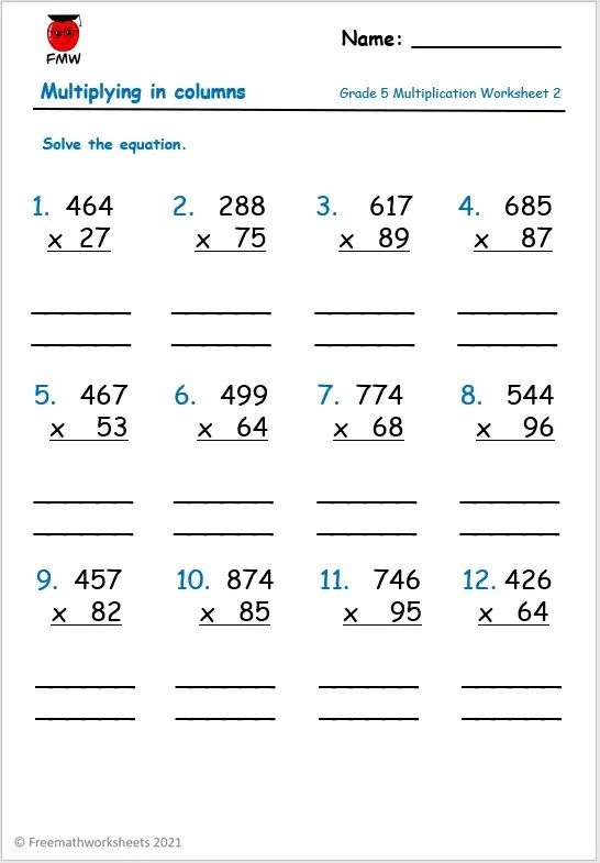 Practice worksheet designed to improve multiplying by five skills for third graders, image 12 Third Grade multiplication worksheet focusing on multiplying by 5, image 12