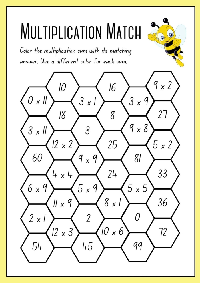 Third grader completing a multiplication worksheet linking math and life science
