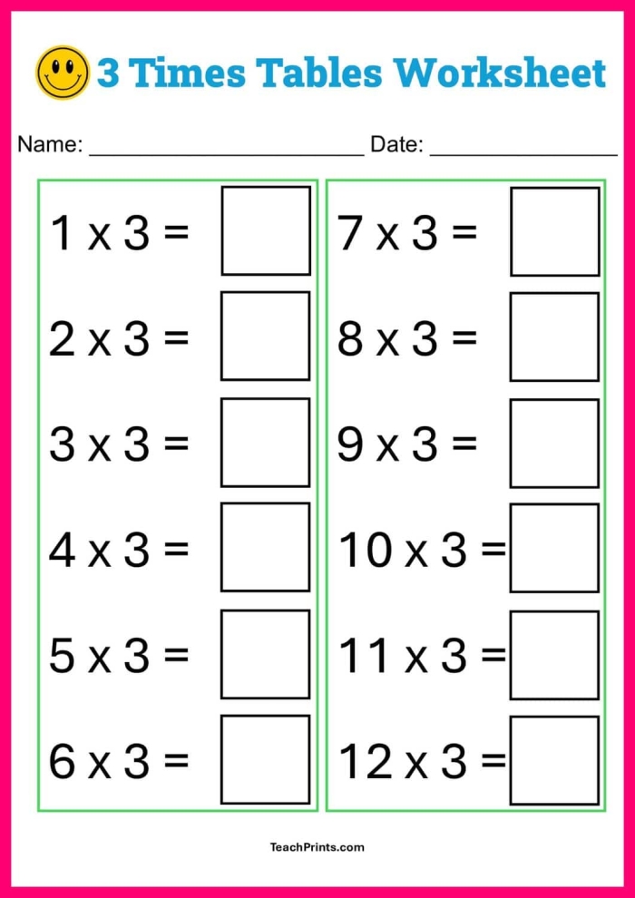 Third grade times tables worksheet focused on multiplying by six