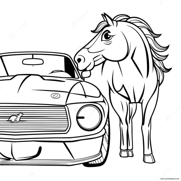 Mustang car coloring worksheet for preschool kids to enjoy creative coloring