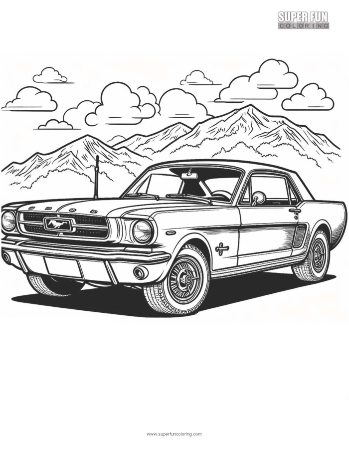 Mustang coloring page worksheet for Pre-K car enthusiasts to enjoy coloring
