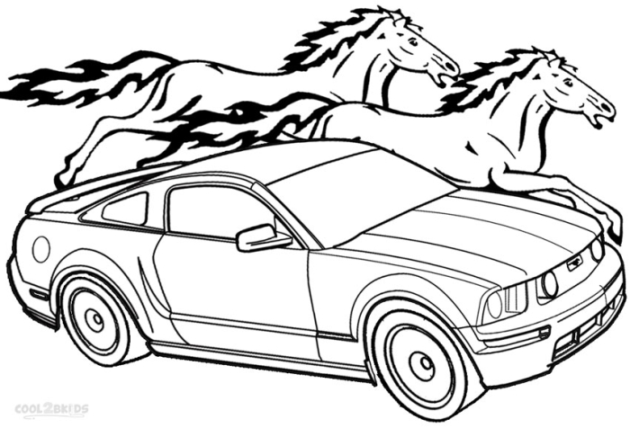 Mustang car coloring worksheet for preschool kids to enjoy creative play