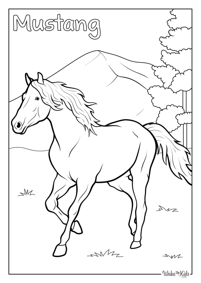 Mustang coloring page worksheet for Pre-K children featuring a simple car outline