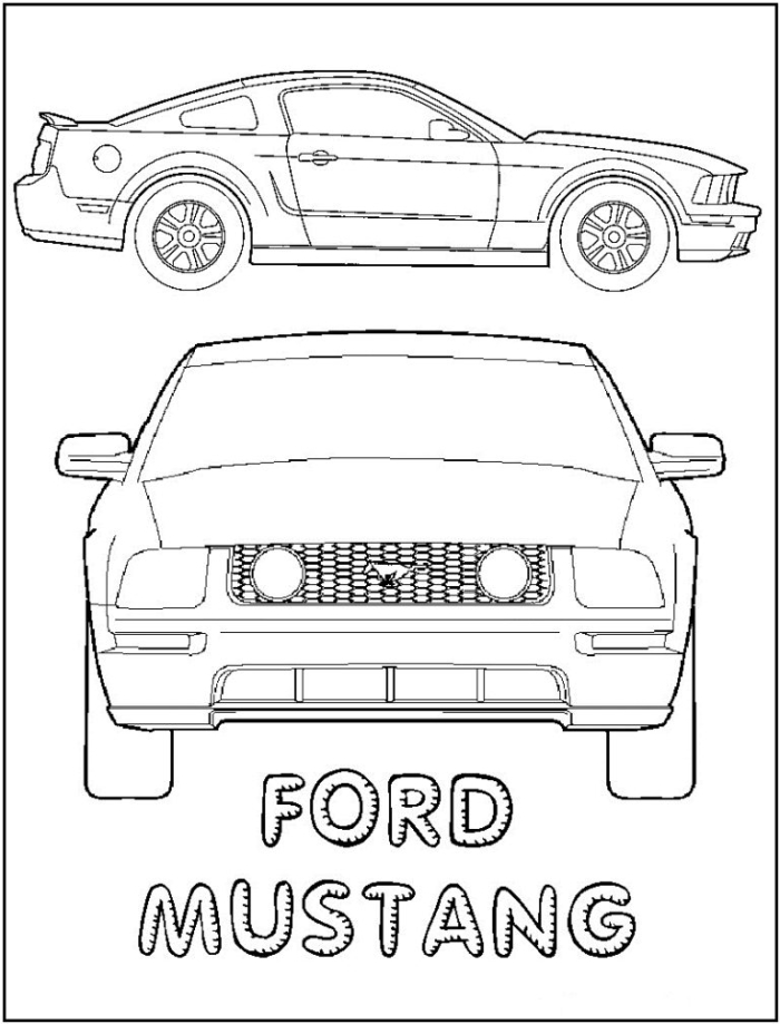 Mustang coloring worksheet for Pre-K kids featuring a classic car design