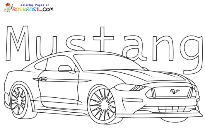 Mustang car coloring worksheet for Pre-K kids with bold outlines