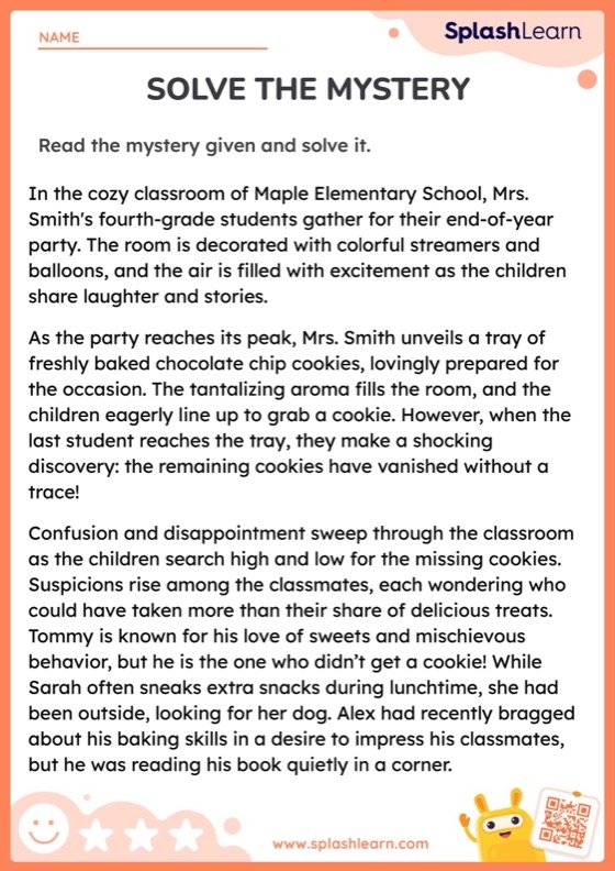 Complete the Mystery Reading Worksheet 13 for Fourth Grade Language Arts Fourth grade reading comprehension worksheet showing a mystery story with space for students to write their own ending based on story clues