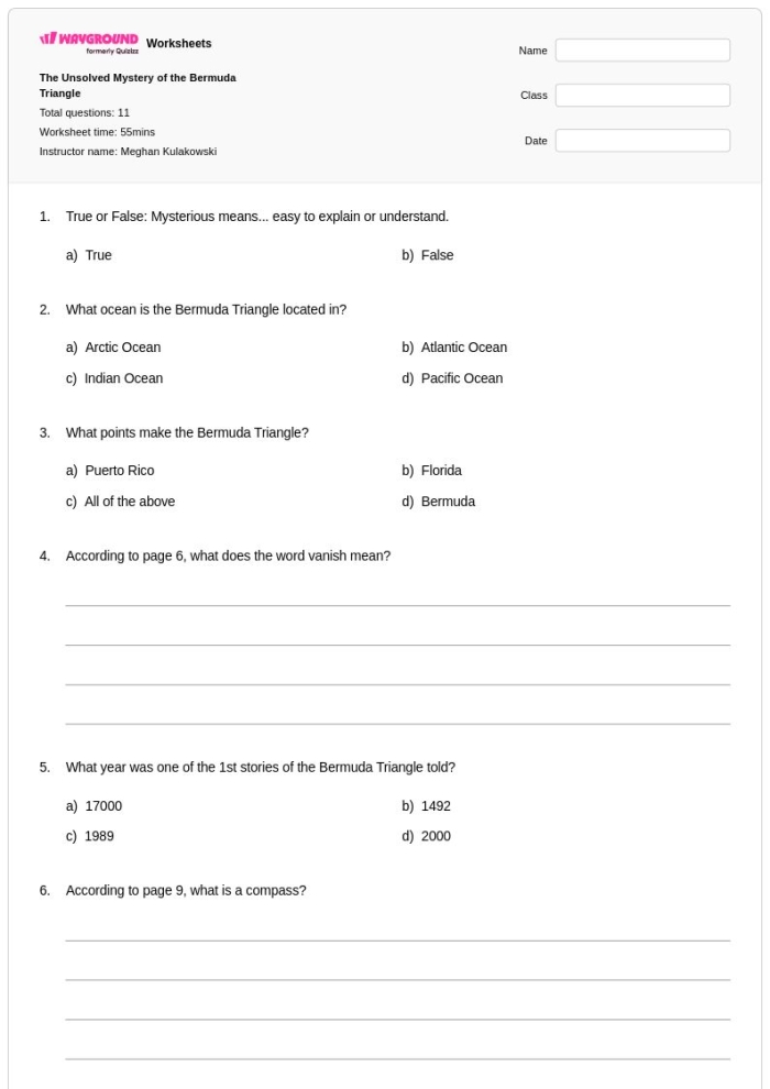 Complete the Mystery Reading Comprehension Worksheet for Fourth Grade Lesson 18 Fourth grade students reading a mystery story and writing their own conclusion based on clues from the text