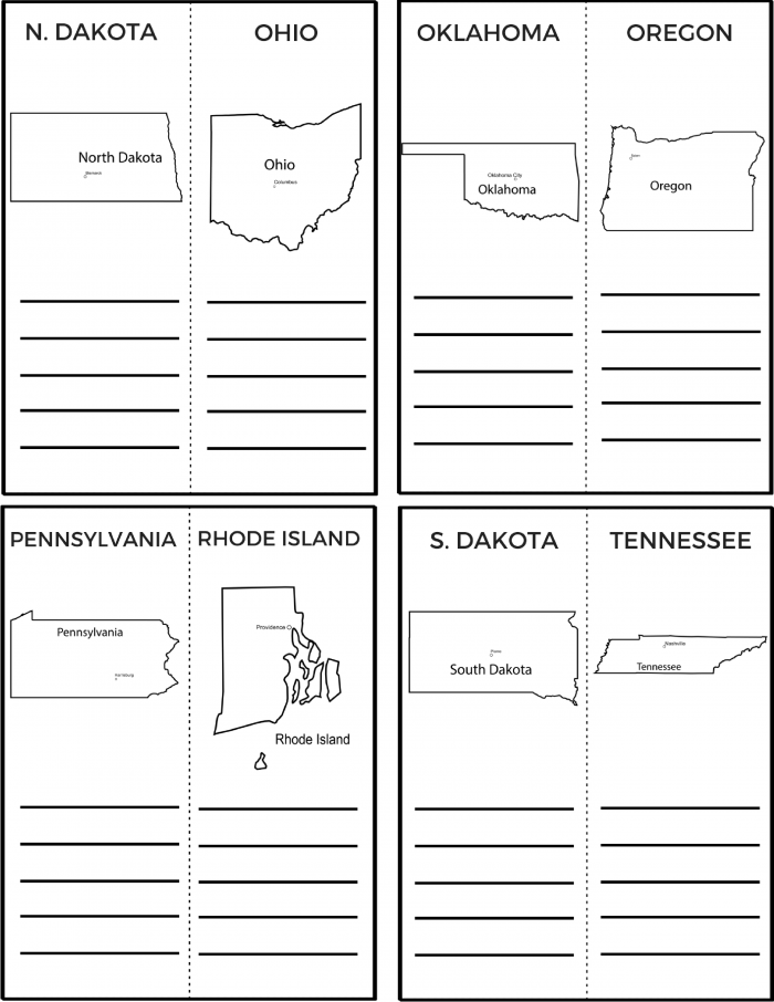 Third grade student matching state names to unmarked locations on a United States map worksheet