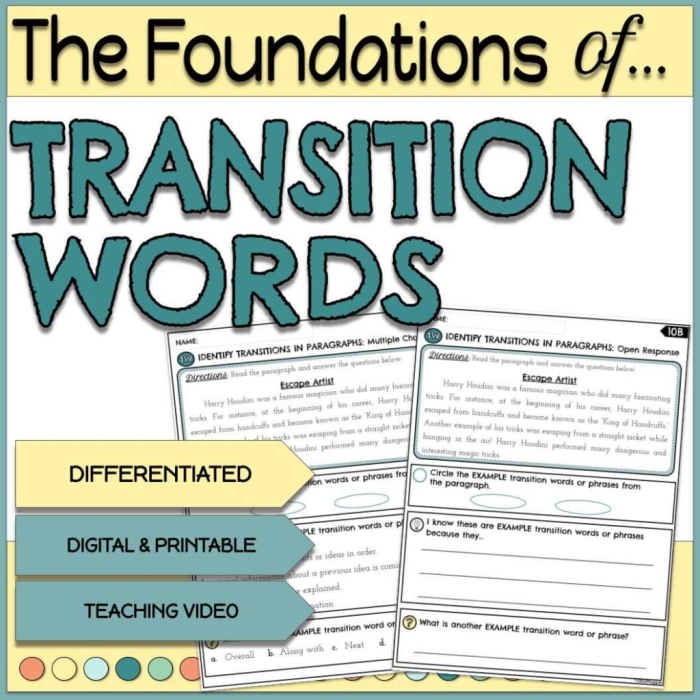 Worksheet featuring the ugly duckling story with missing transition words for second graders
