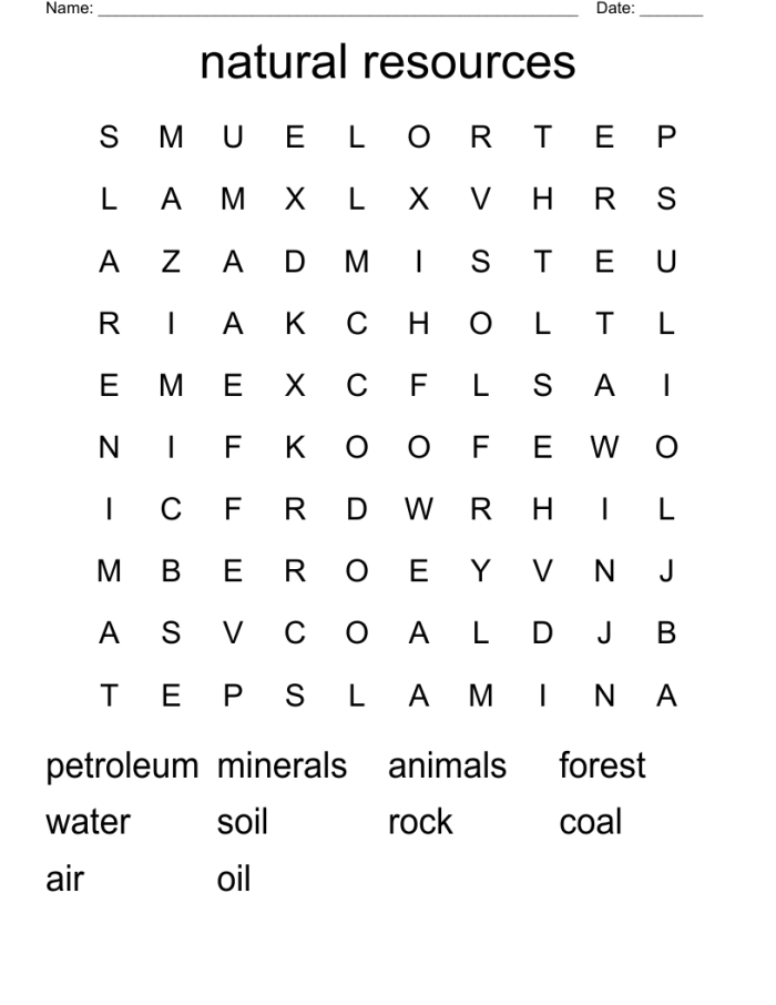 Natural Resources Word Search and Addition Practice for Grade 2, Image 23 Second grade worksheet featuring a natural resources word search and addition problems