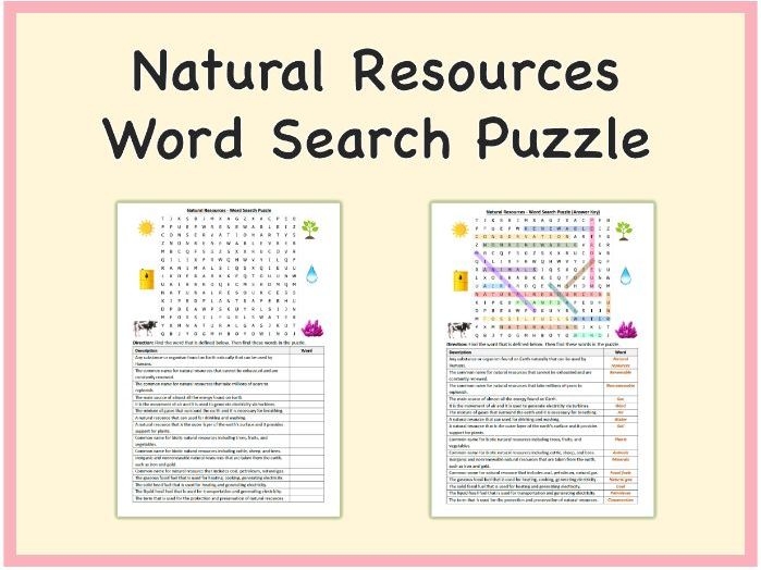 Natural Resources Word Search activity for second graders focusing on addition and vocabulary skills Second Grade worksheet featuring a natural resources word search puzzle for vocabulary practice