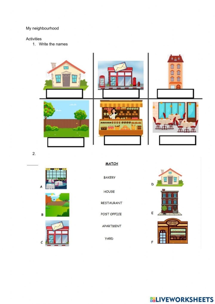Engaging phonics activity for practicing parts of speech in a fun way Neighborhood Nouns worksheet for second graders focusing on common nouns
