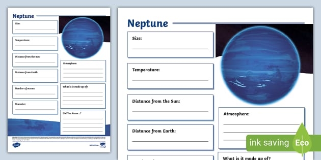 Third Grade handwriting worksheet exploring interesting facts about Neptune