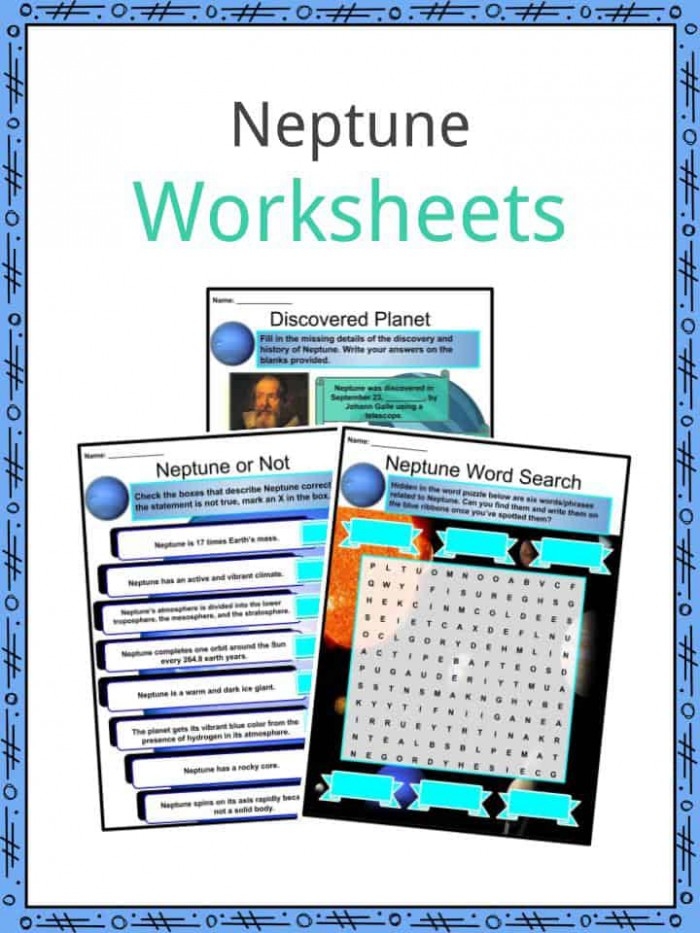 Third grade handwriting worksheet featuring fun facts about Neptune and its place in the solar system