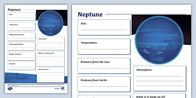 Third grade worksheet featuring fun facts about Neptune for handwriting practice