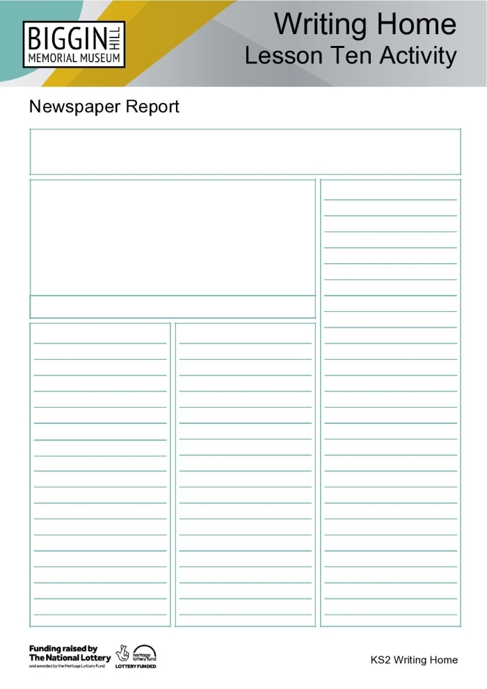 Fourth grade student completing a newspaper article template worksheet during reading class