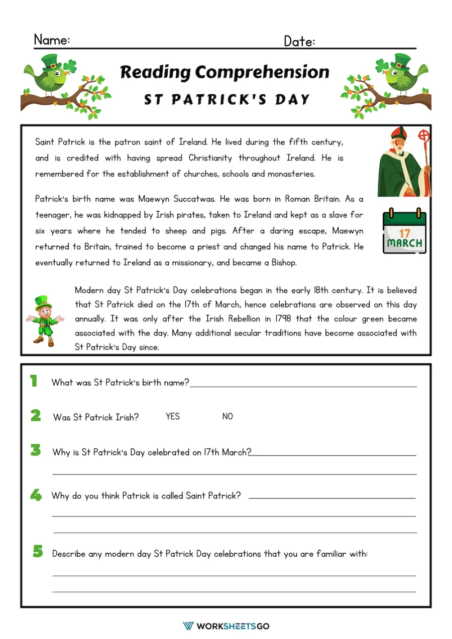 Worksheet featuring reading comprehension questions about the St. Johns River in Florida