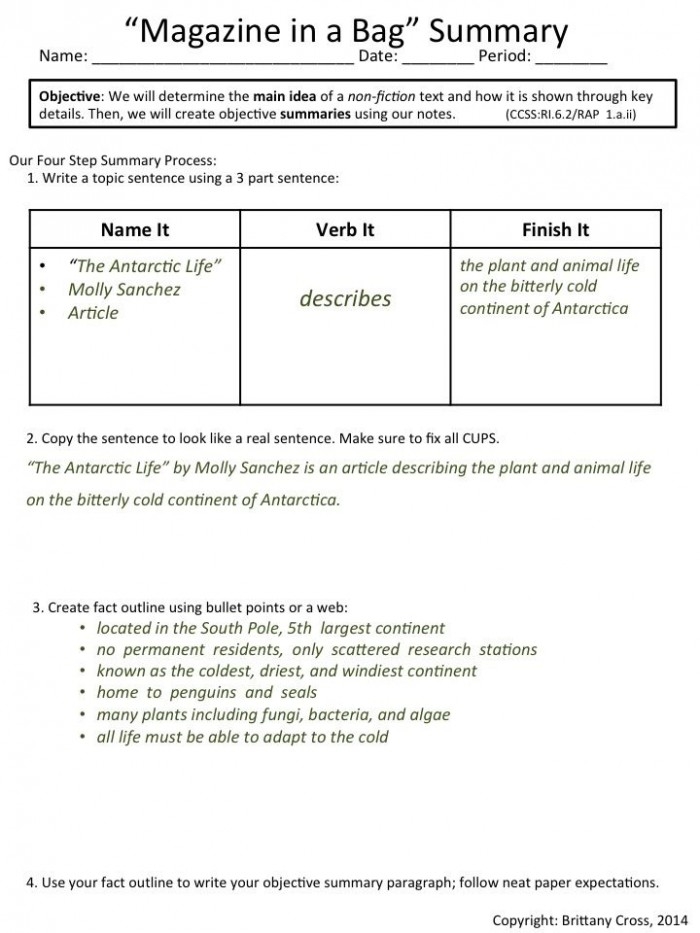 Second Grade Nonfiction Reading Comprehension Summary Activity 16 Nonfiction Text Summary Template worksheet for second grade students with sections for main topic, key details, and summary writing