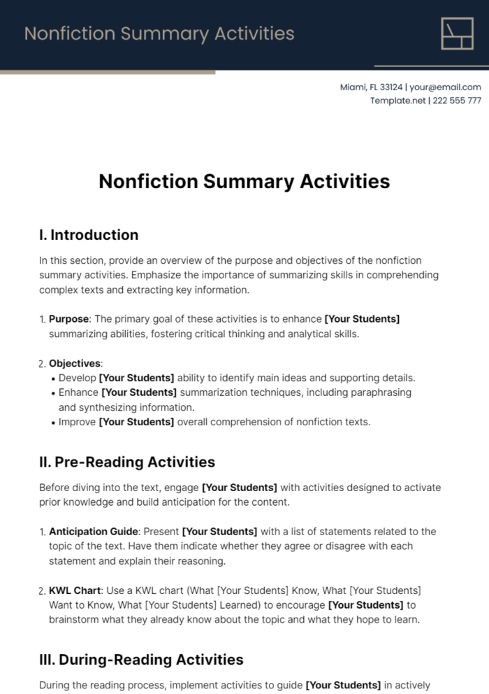 Nonfiction Reading Comprehension Summary Organizer for Elementary Students Second grade nonfiction text summary template worksheet with sections for students to identify main topics and write supporting details from informational texts