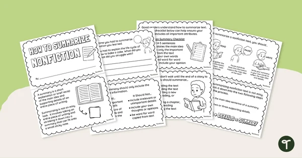 Nonfiction Reading Summary Graphic Organizer for Elementary Students Second grade nonfiction text summary template worksheet with sections for students to organize main ideas and supporting details from informational texts