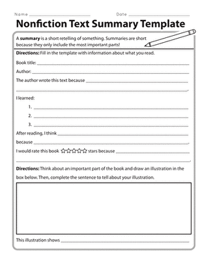 Nonfiction Text Summary Template for Grade 2 Reading Comprehension Practice A second grade student worksheet showing a nonfiction text summary template with spaces for students to write about what they learned from their reading