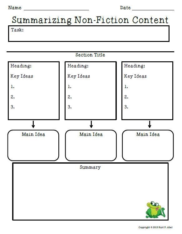 Nonfiction Summary Support Worksheet for Young Readers Grade 2 Second grade nonfiction text summary template worksheet with sections for students to identify main topic and key details from informational reading passages