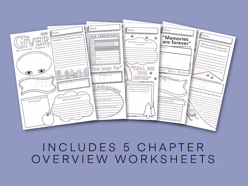 Pre-reading discussion guide worksheet for The Giver by Lois Lowry designed for seventh graders