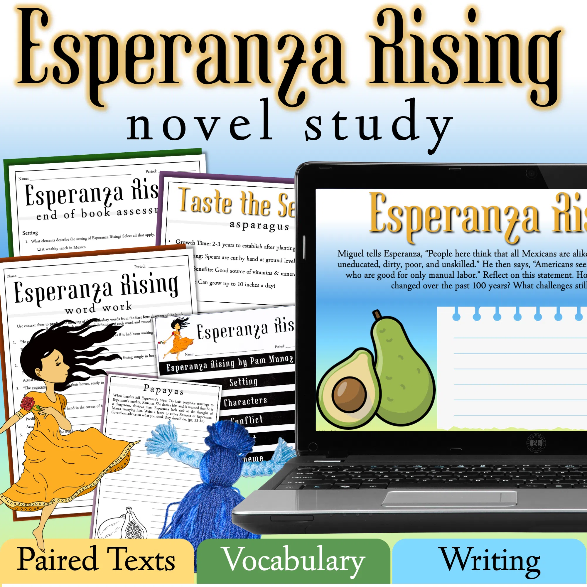 Novel Study: Esperanza Rising: Pre-Reading Activity worksheet for Fifth Grade