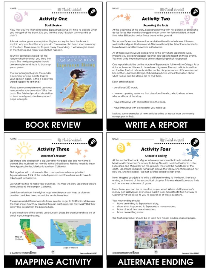 Novel Study: Esperanza Rising: Pre-Reading Activity worksheet for Fifth Grade