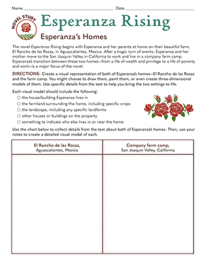 Novel Study: Esperanza Rising: Pre-Reading Activity worksheet for Fifth Grade
