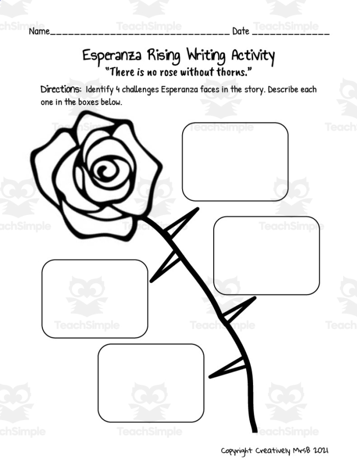 Novel Study: Esperanza Rising: Pre-Reading Activity worksheet for Fifth Grade