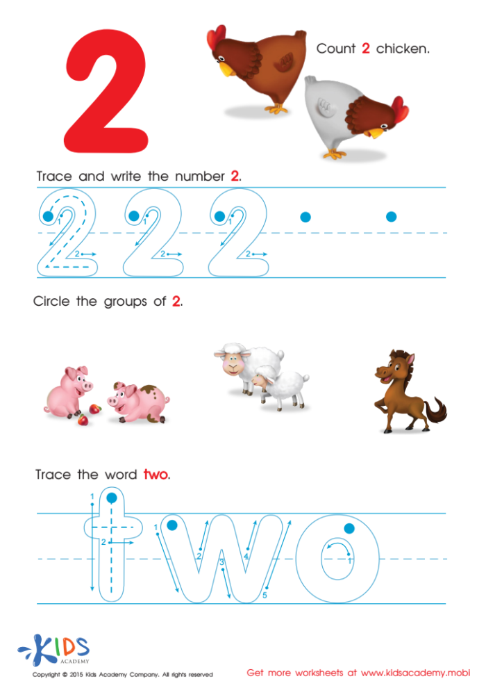 Engaging worksheet for young learners to trace and write the number 2, image 10 Practice writing the number two with counting exercises for Pre-K students in life science