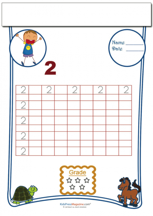 Early math worksheet for young learners to trace and write the number two, image 12 Practice writing the number 2 with counting exercises for Pre-K students in life science
