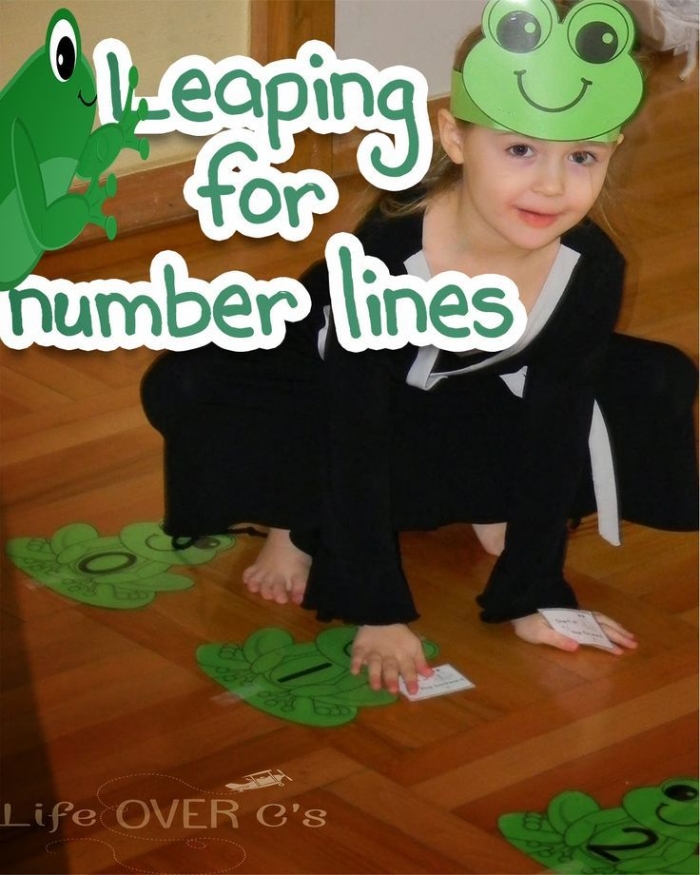 Engaging worksheet for mastering single-digit addition using a number line Frog leap number line for one-digit addition practice in first grade