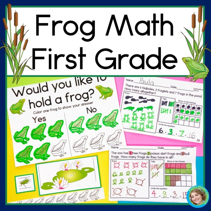 Engaging Number Line Frog Leap worksheet for first graders' addition skills Number line worksheet featuring frog leaps for one-digit addition practice