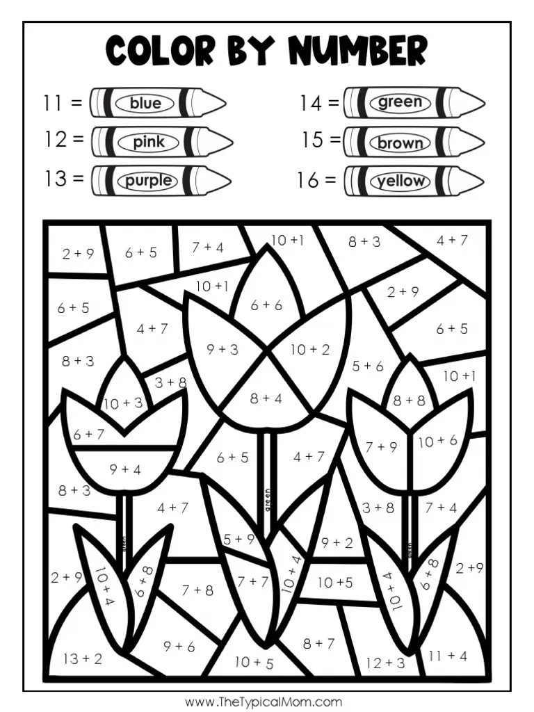 Kindergarten worksheet for practicing number recognition with a flower coloring activity Kindergarten Color by Number Flower worksheet featuring numerals and number words for number recognition