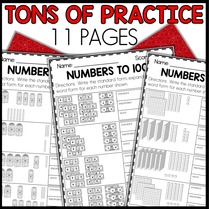 Numbers to 1,000 Check-in Assessment Tool for Early Learners Second grade math worksheet showing counting exercises with numbers organized by ones, tens, and hundreds up to 1,000