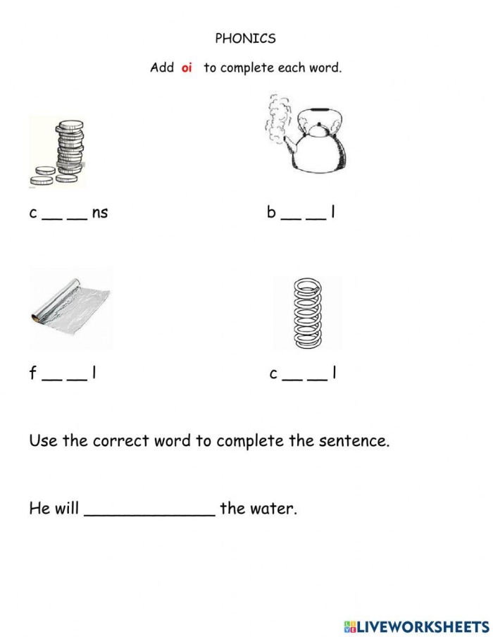 Engaging oi phoneme review activity for first graders alphabet learning First Grade worksheet practicing the oi vowel phoneme with fun exercises