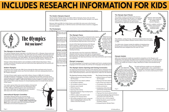 First Grade Olympic Timeline worksheet featuring key historical moments with fractions