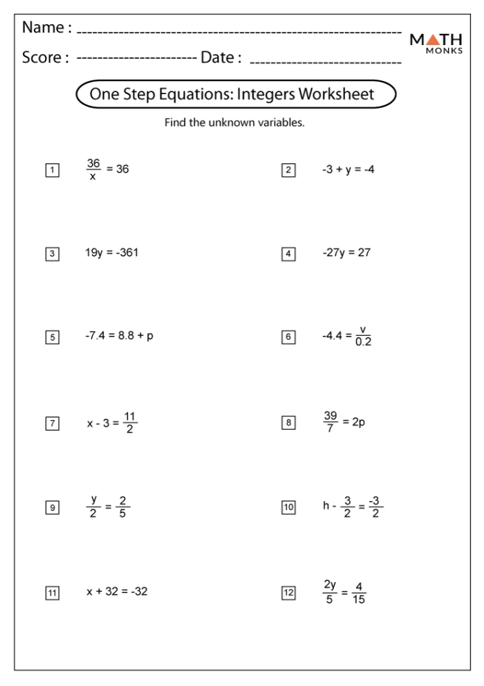 Kids engaged in a fun game while solving one-step equations in this worksheet. Interactive one-step equations worksheet designed for young learners to practice algebra.