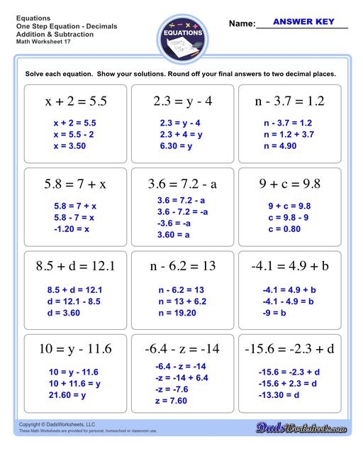 One Step Equations worksheet designed for kids to practice algebra in a fun game format