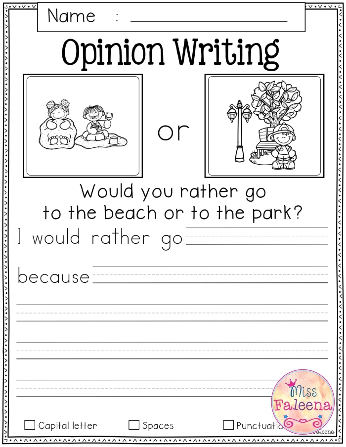 In My Opinion Writing Guide Worksheet for Third Grade Students, Image 3 Third grade student completing an In My Opinion writing guide worksheet with planning prompts