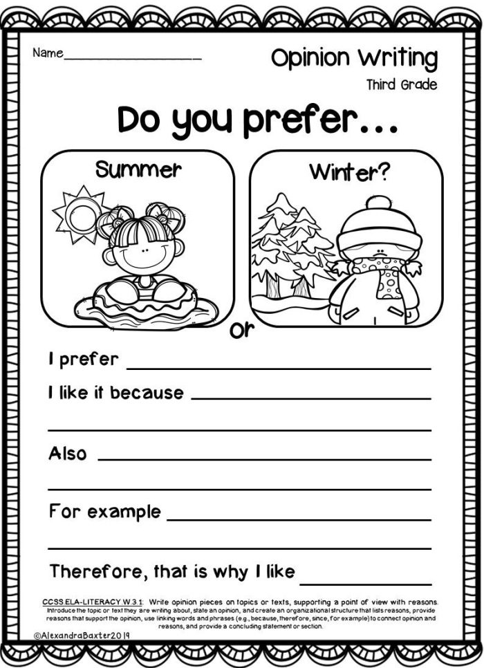 Engaging three-page opinion writing template for third graders image 19 Third grade student using the In My Opinion: Writing Guide worksheet to organize ideas