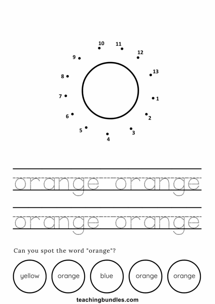 Exploring the color orange with a creative worksheet for young learners, image 4 Child coloring an orange-themed page in a preschool worksheet about the color orange
