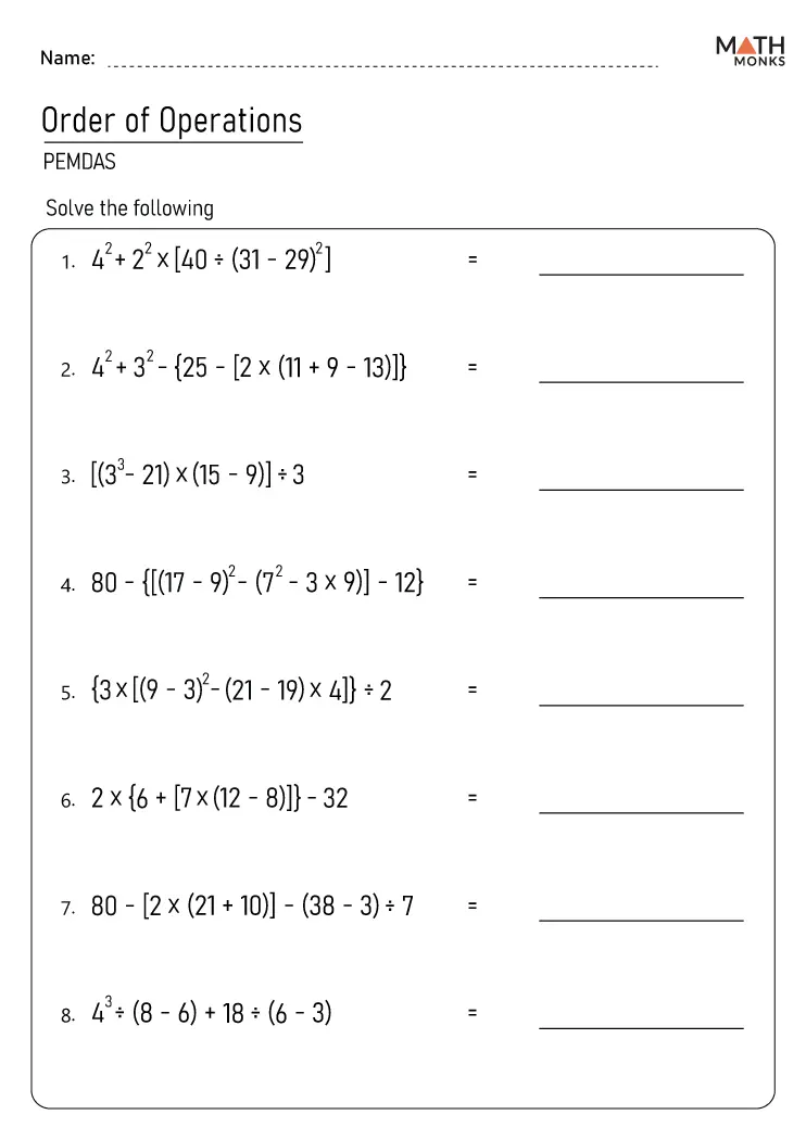 Glossary page from an Order of Operations Sequencing worksheet for fifth grade reading
